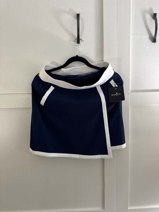 Belyn Key Navy Blue & White Trim Woven UPF 50 Golf/Tennis Wrap Skort